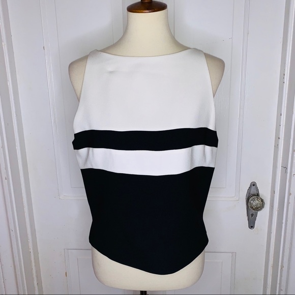 Cache Tops - NWT Cache Sleeveless Cream/Black Blouse. Size 14